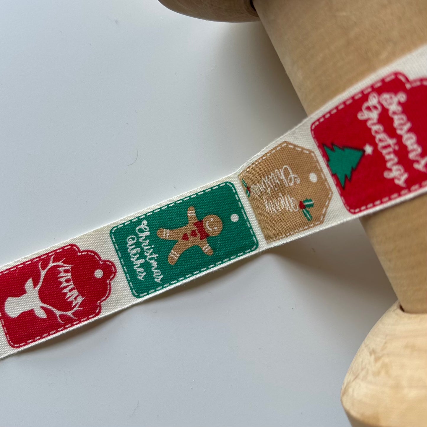 Festive Ribbon: Christmas Label Cotton Ribbon 25mm