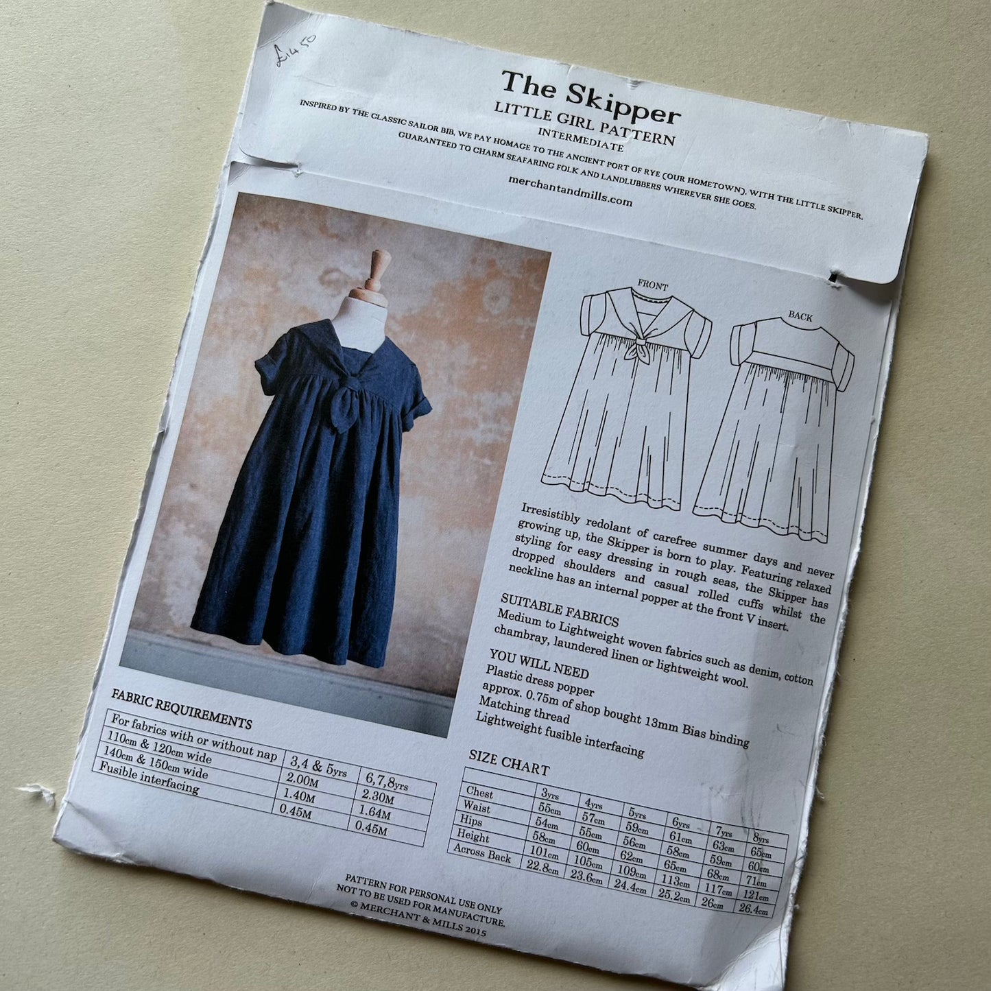 Merchant & Mills - The Skipper Size 3 - 8 (paper pattern)