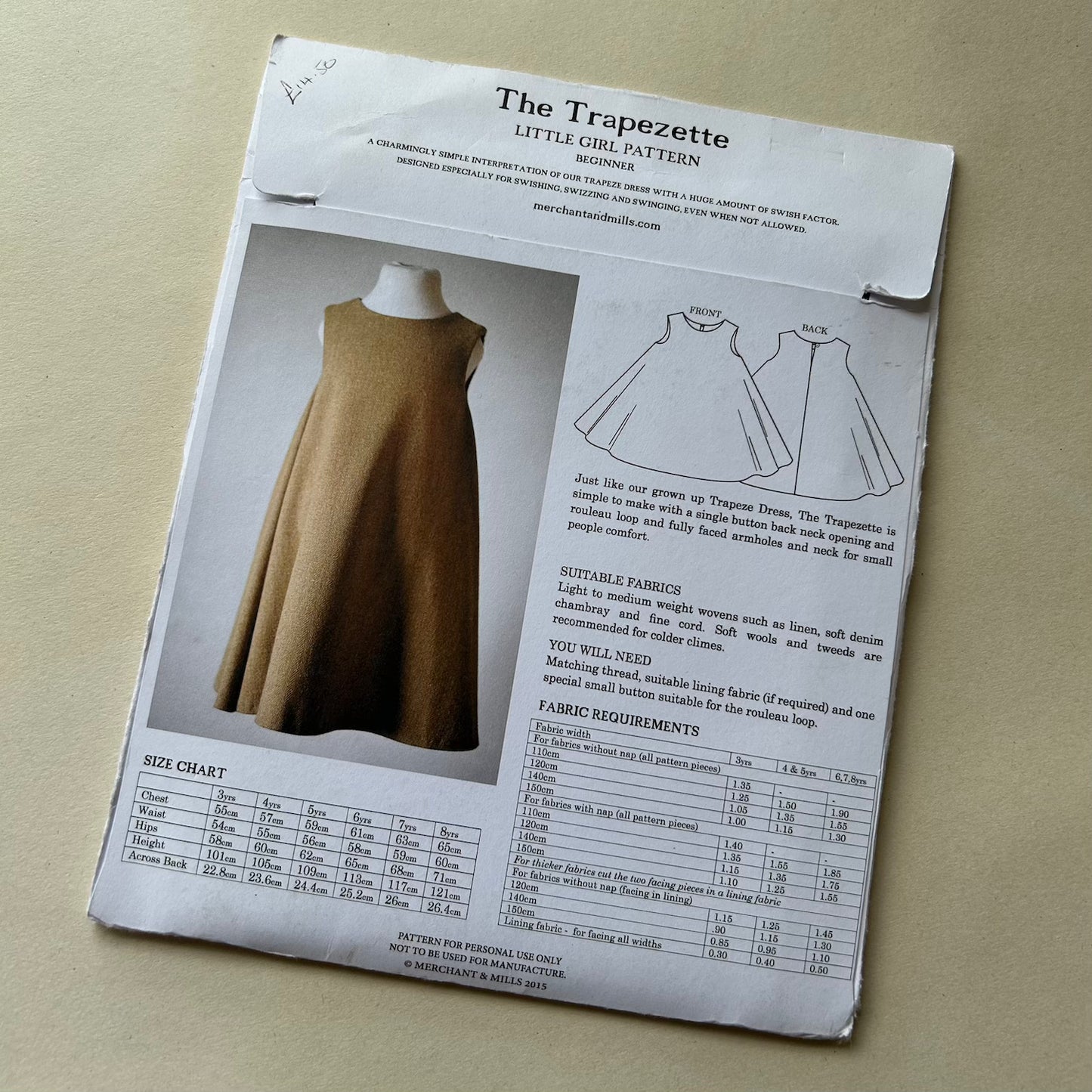 Merchant & Mills - The Trapezette Size 3 - 8 (paper pattern)