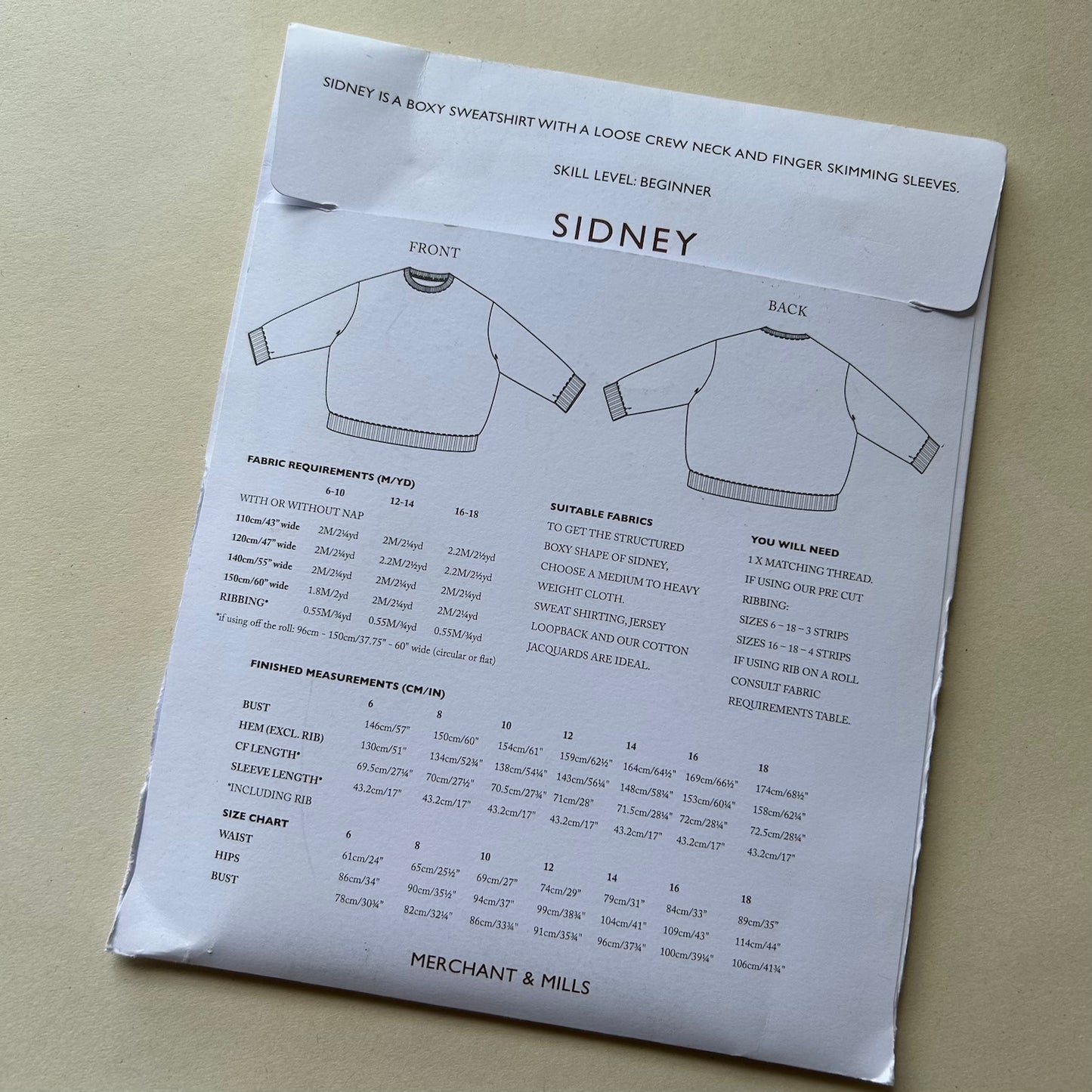 Merchant & Mills - The Sidney Size 6 - 18 (paper pattern)