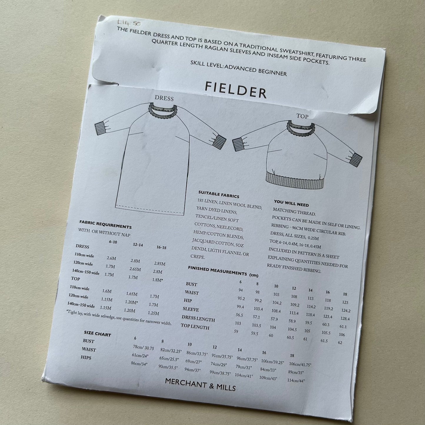 Merchant & Mills - The Fielder Size 6 - 18 (paper pattern)