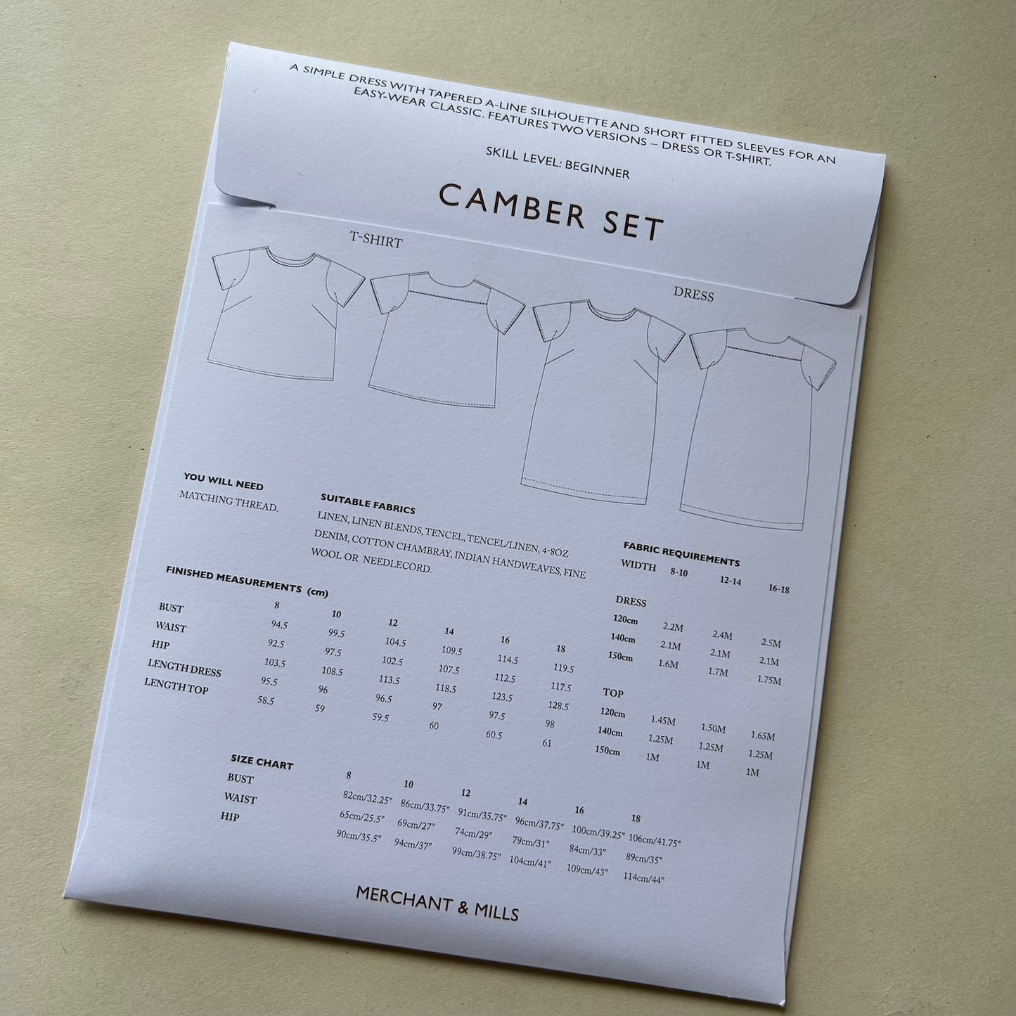 Merchant & Mills - The Camber Set Size 8 - 18 (paper pattern)