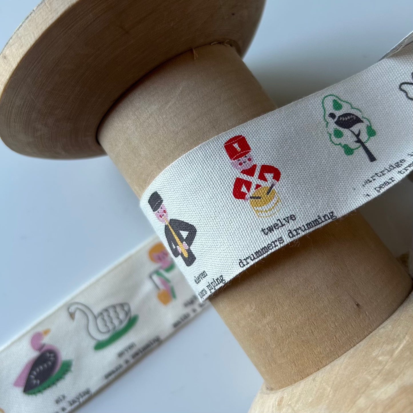 Festive Ribbon: 12 Days of Christmas Cotton Ribbon 32mm