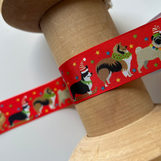 Berisford Ribbon: Festive Pets Ribbon: Red: 25mm