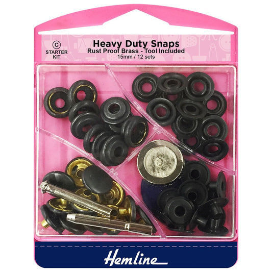 Hemline: Snap Fasteners: Heavy Duty: Oxy Black: 15mm