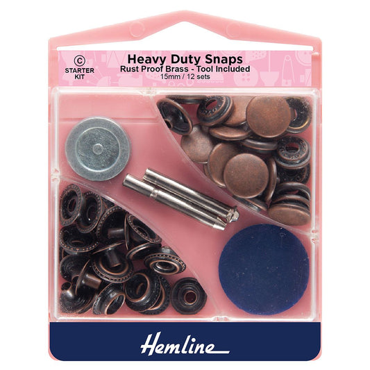 Hemline: Snap Fasteners: Heavy Duty: Bronze: 15mm