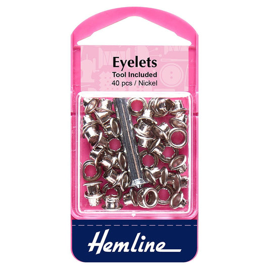 Hemline: Eyelets with Tool: 4mm: Nickel: 40 Pieces