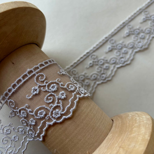 Grey Guipure Flat Embroidered Tulle Lace 42mm