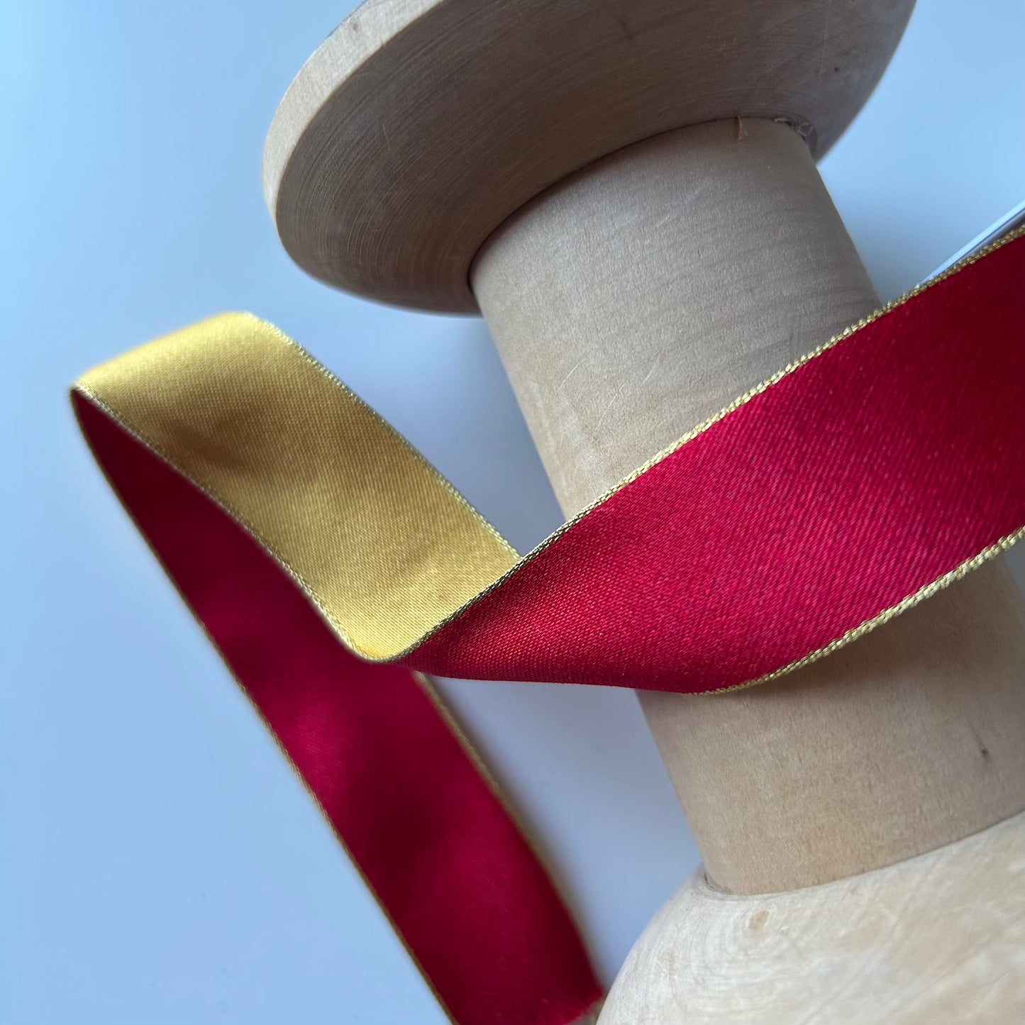 Berisford Ribbon: Duo Satin Ribbon in Red and Grey 25mm