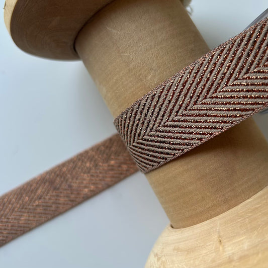 Berisford Ribbon: Metallic Zig Zag 25mm: Bronze