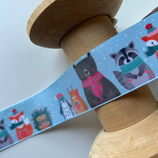 Festive Ribbon: Winter Animal Grosgrain Ribbon 38mm