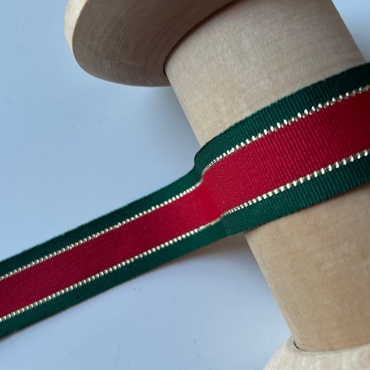 Berisford Ribbon: Retro Christmas Stripe 25mm